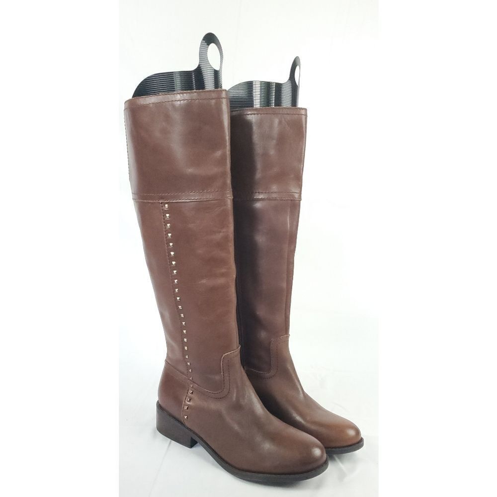 Marc Fisher Brown Leather Studded low Heeled Boots sz‎ 6M inside side zipper